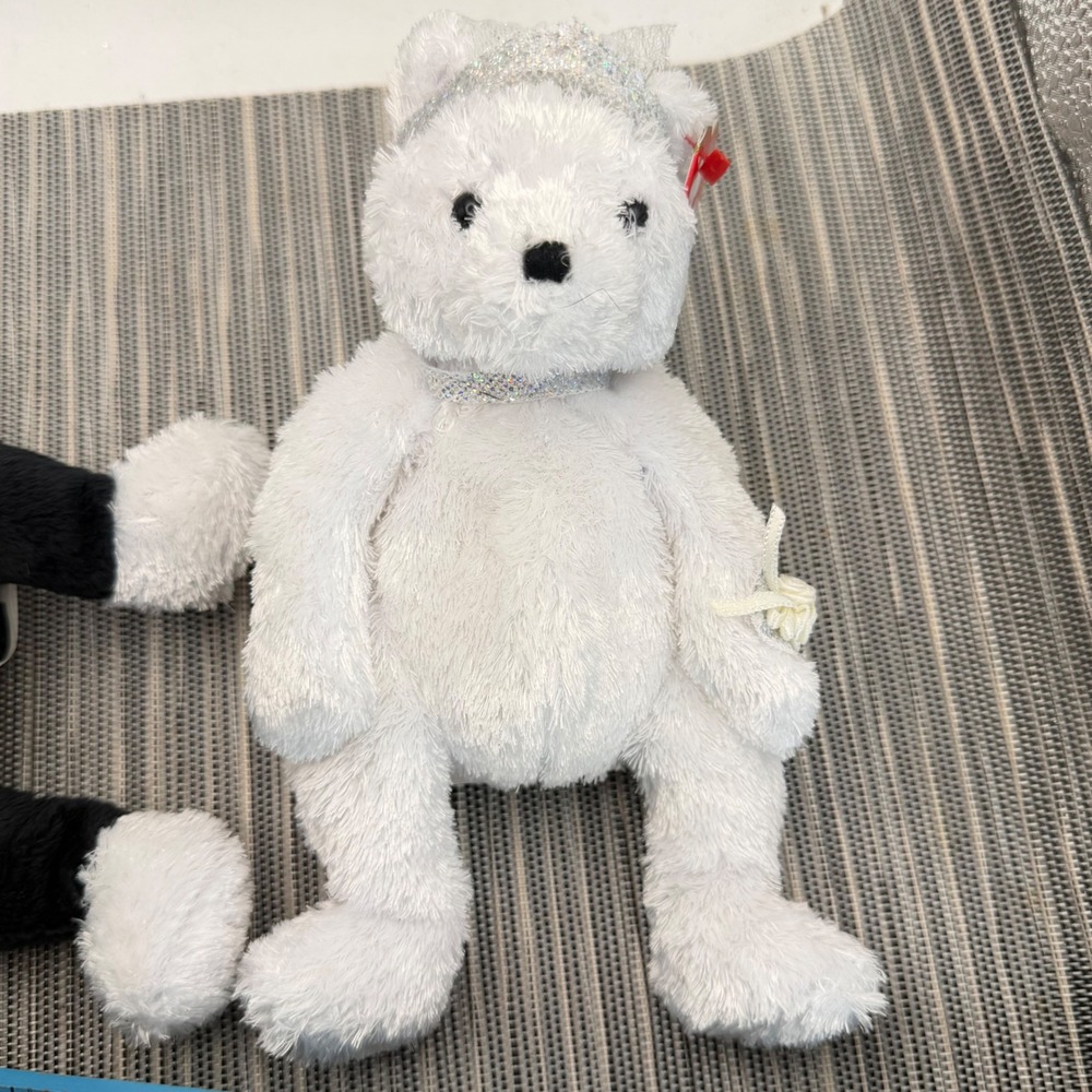 Ty Beanie Babies Bride and Groom Wedding Bear Set White Black Plush NWT 2002 - Picture 10 of 11